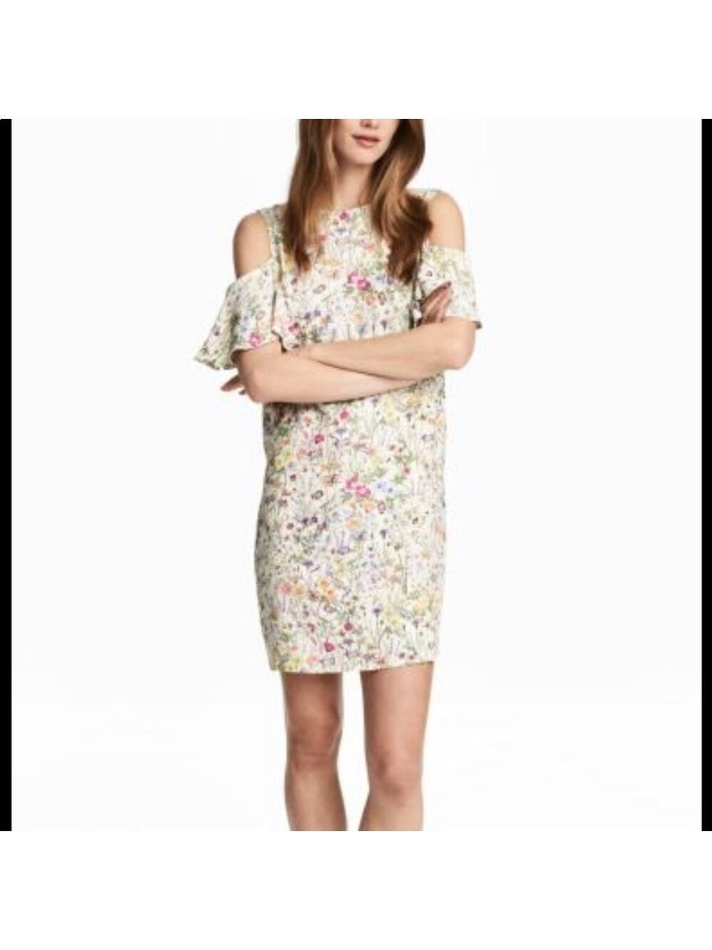 H&M Cold Shoulder Floral Mini Dress Sz 2